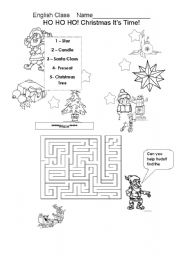 English Worksheet: Christmas - Matching words and solving a maze
