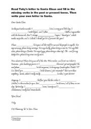 English worksheet: Letter to Santa: Sample letter (fill in verbs) + writing task