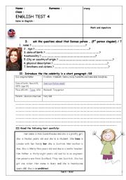 English Worksheet: test BE HAVE GOT description