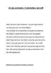 English worksheet: I introduce myself to the students