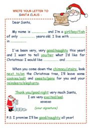 English Worksheet: Write your letter to Santa Claus