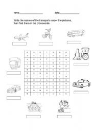 English worksheet: crossword puzzle transports