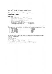 English Worksheet: Use Of Verb Be-Contractions