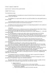 English Worksheet: MUN Resolution on the usage of nuclear energy