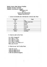 English worksheet: simple past review