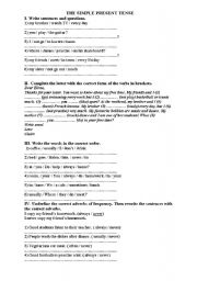 English worksheet: The Simple Present Tense Exercises