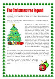 English Worksheet: The Christmas tree legend  / 2 pages