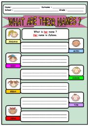 English Worksheet: what are thier names?