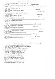 English Worksheet: key word transformation