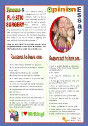 English Worksheet: Opinion Essay  -  Teens & Plastic Surgery  -  A Guided  Writing activity for Upper Intermediate/ lower advanced students