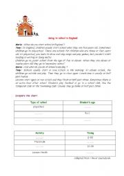 English worksheet: going to school in england