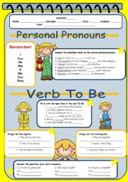 English Worksheet: Personal Pronouns + Verb To Be