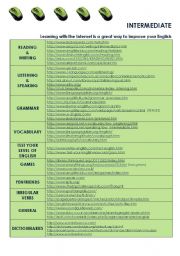 English Worksheet: List of  ESL sites for your students - INTERMEDIATE