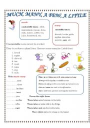 English Worksheet: much, many