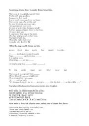 English Worksheet: Limericks worksheet