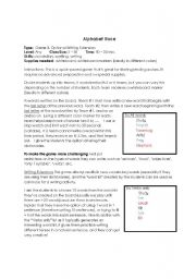 English worksheet: Alphabet Race game & writing activity