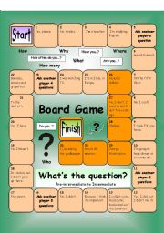 English Worksheet: Board Game - Whats the Question (Medium)