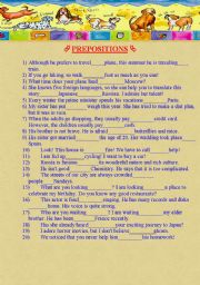English Worksheet: Prepositions. The key is included,