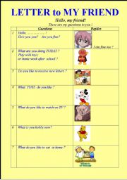 English worksheet: Letter to My Pen-Pal Friend. Answer the Questions. Letter-2.