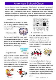 English Worksheet: American School Clubs : written comprehension