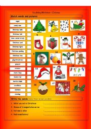 English Worksheet: Vocabulary Matching Worksheet - CHRISTMAS