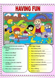 English Worksheet: having fun