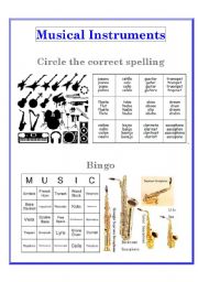 English Worksheet: Musical instruments Worksheet/activity card