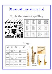 Musical instruments Worksheet/activity card