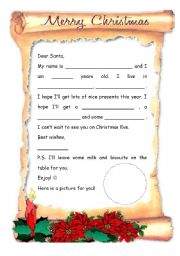 English Worksheet: Letter to Santa (page 2 B&W)