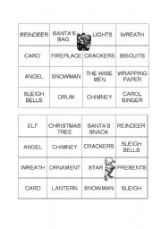 English worksheet: Christmas Bingo 20 cards black and white