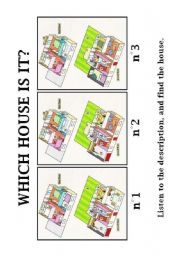 English Worksheet: Which house is it ? Listening comprehension and description.