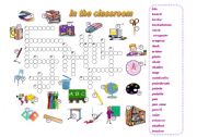 English Worksheet: In the classroom - crossword