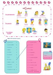 English Worksheet: The Simpsons family tree, vocabulary, marital status, exercise