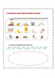 English worksheet: COUNTABLE  UNCOUNTABLE NOUNS