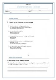 English Worksheet: TEST & LISTENING TASK