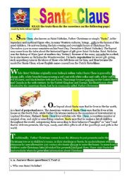 History of SantaClaus -Elementary worksheet- 2 sheets