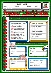 English Worksheet: PERSONAL IDENTIFICATION TEST - (3 PAGES)