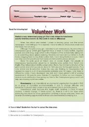 written test (4 pages) about volunteer work