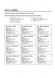 English Worksheet: Role Cards