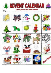 English Worksheet: Advent Calendar