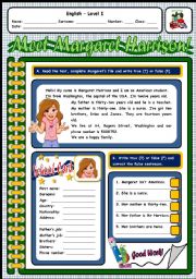 English Worksheet: MEET MARGARET HARRISON! (2 PAGES)