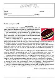 English Worksheet: Healthy eating reading comprehension