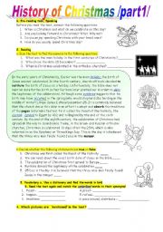 English Worksheet: History of Christmas-Reading comprehension at intermediate level