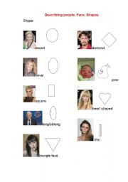 English worksheet: Describing people. Pictionary. Face. Shapes