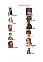 English Worksheet: Describing people. Pictionary. Hair. Texture