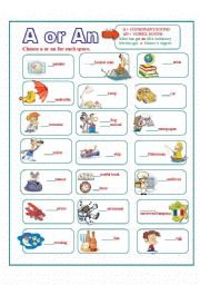 English Worksheet: Articles: A or An