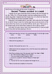 English Worksheet: Reading comprehension: news article