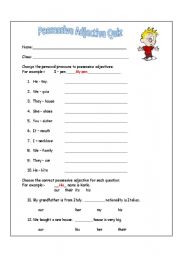 English worksheet: Possessive Adjectives Quiz