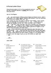 English Worksheet: Formal Letter Cloze
