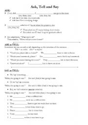 English Worksheet: Ask, Tell, Say